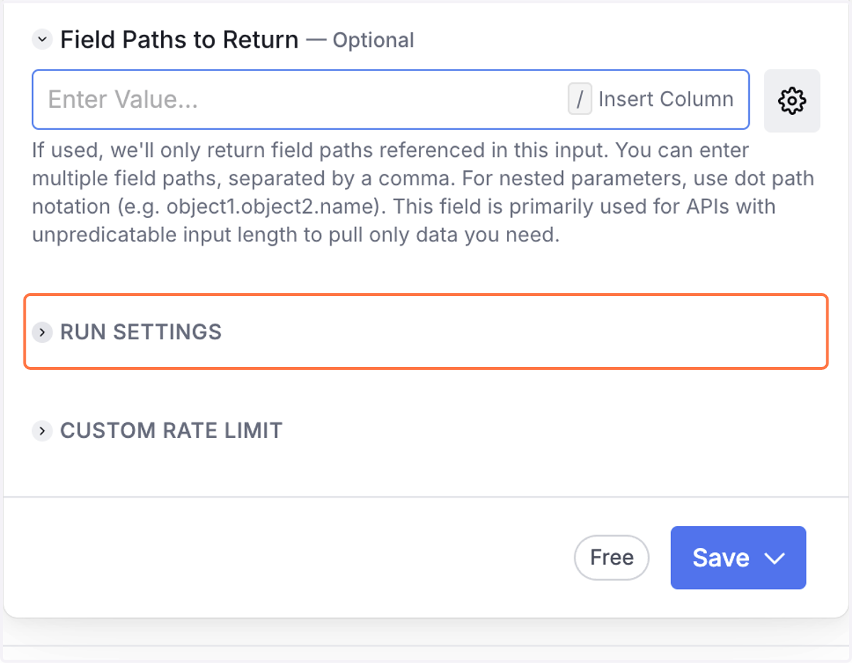 Click on RUN SETTINGS