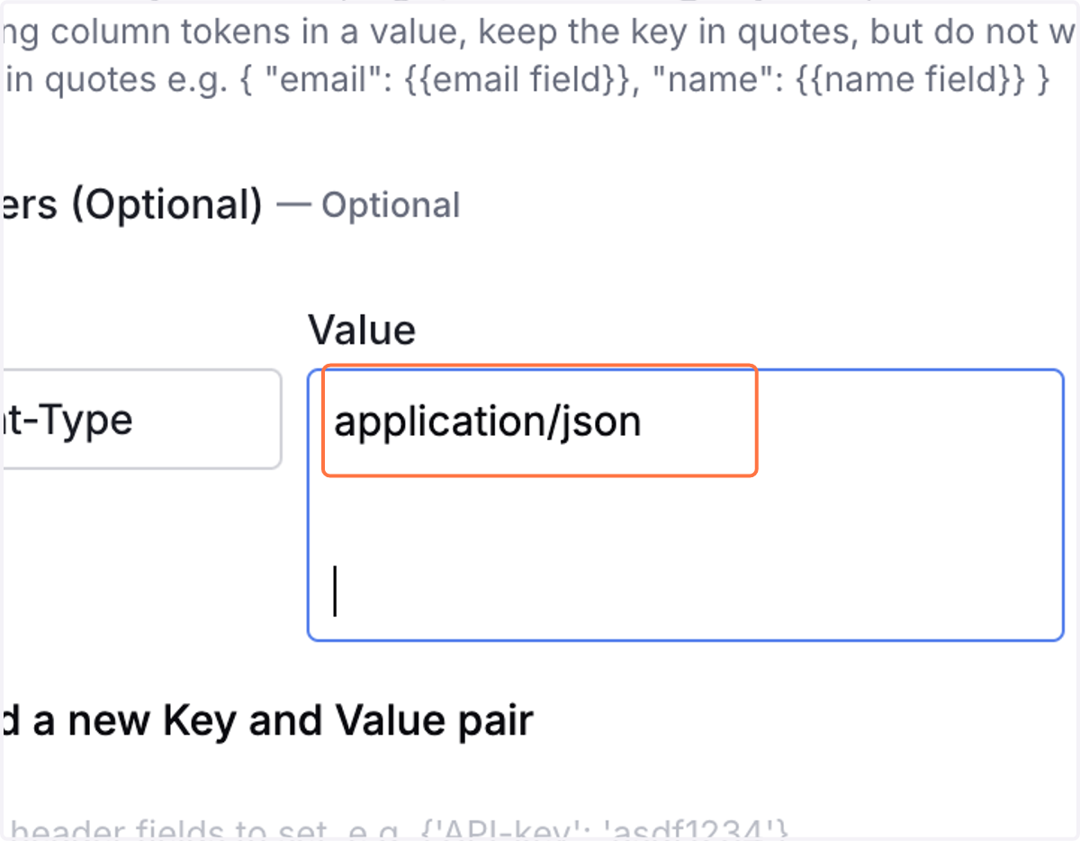 Paste "application/json " into element