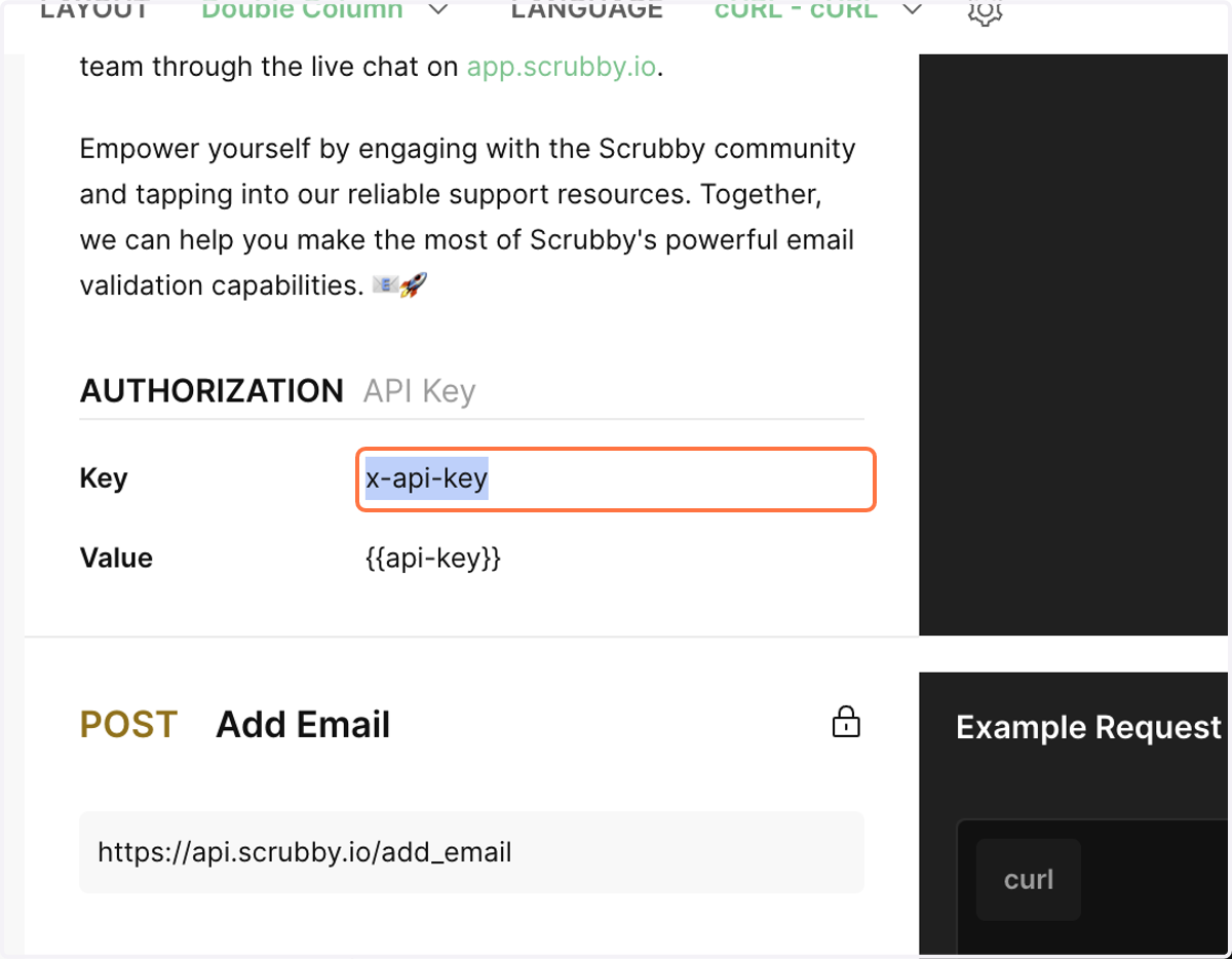 Copy text titled "x-api-key "