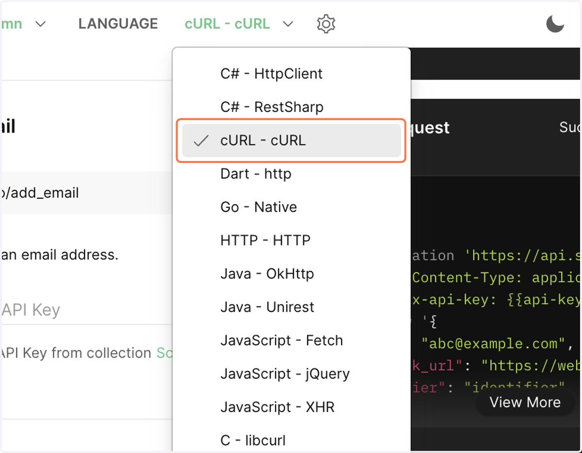 Click on cURL - cURL
