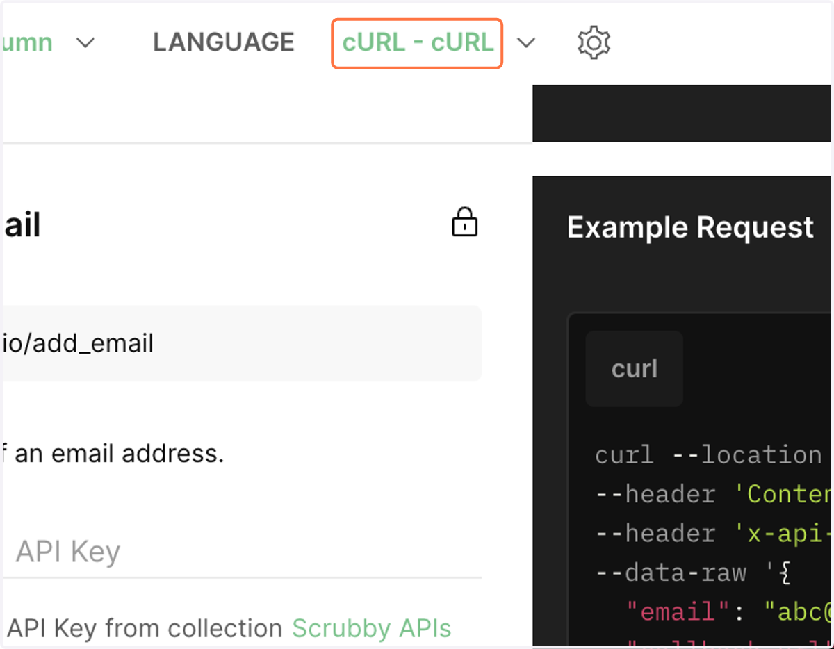 Click on cURL - cURL