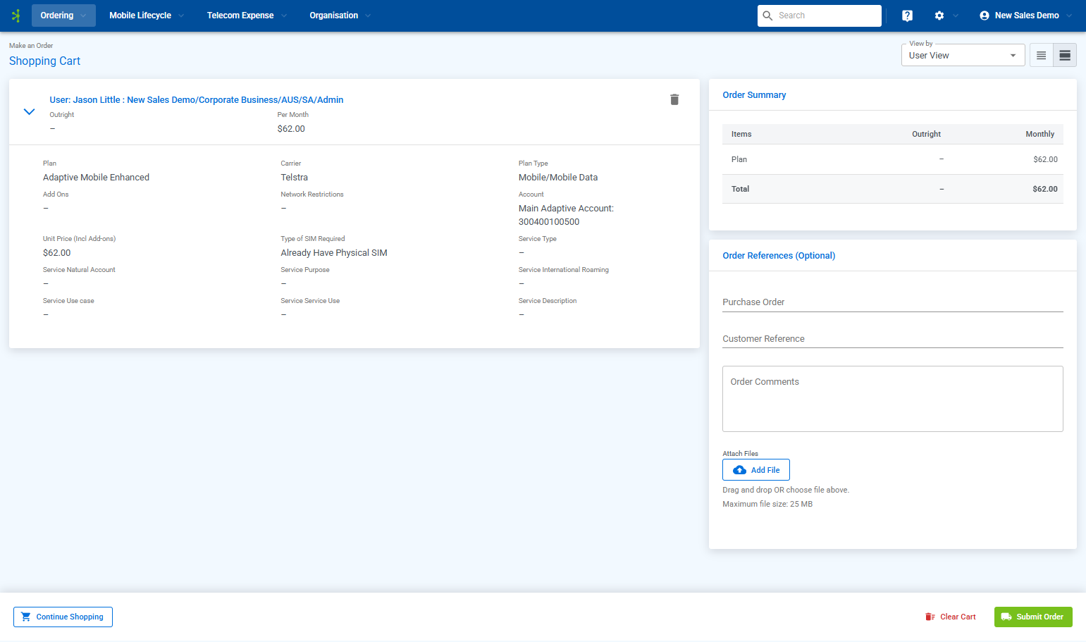 Order a New Service and assign to an existing device - Connect.