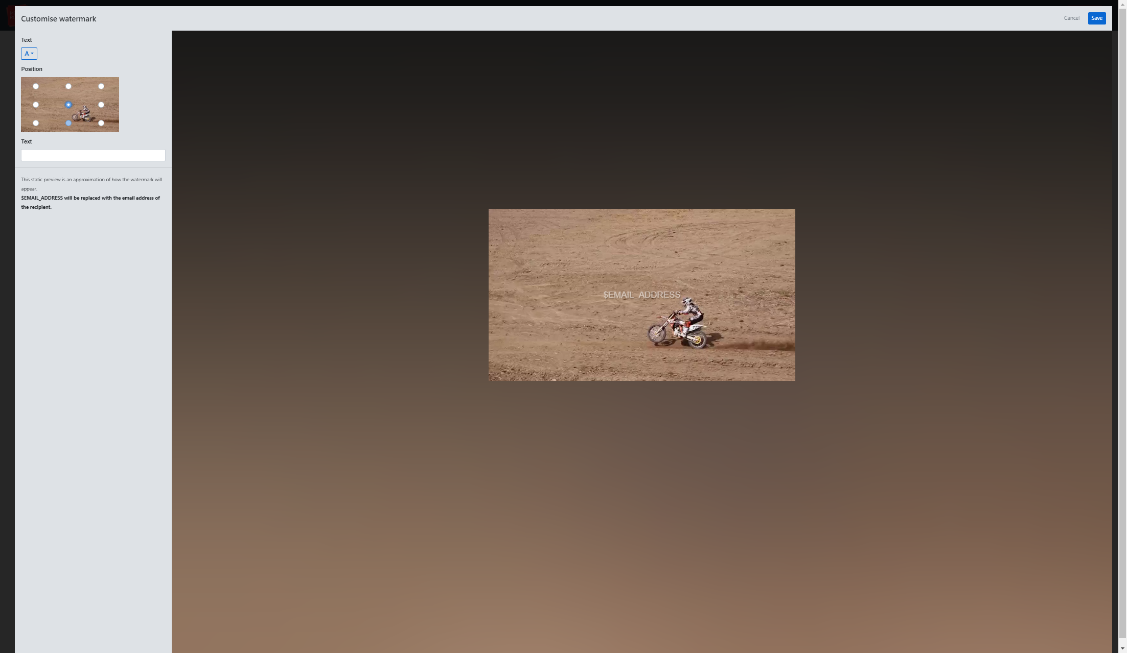 Select where you would like your watermarking to be positioned