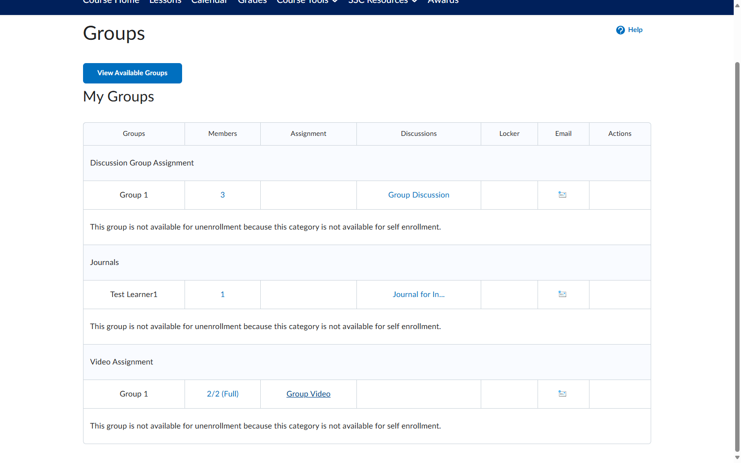 The student can access the assignment for a group by clicking on it