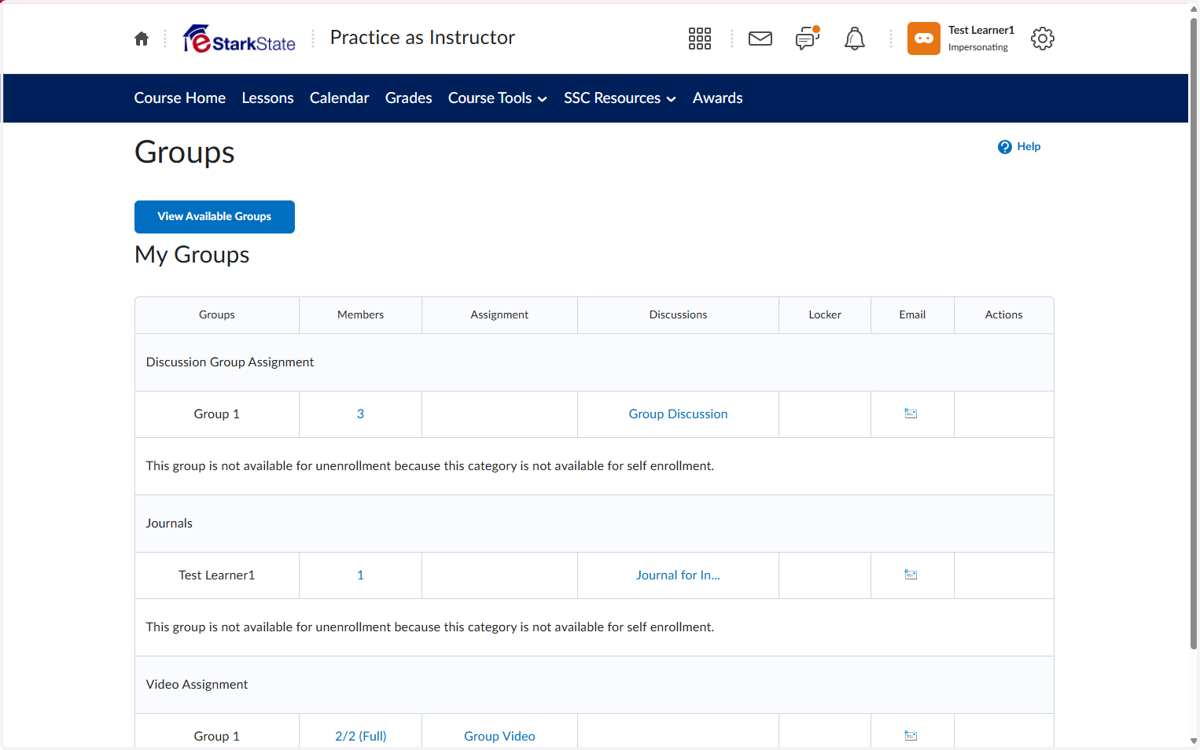 The students groups will display on the page