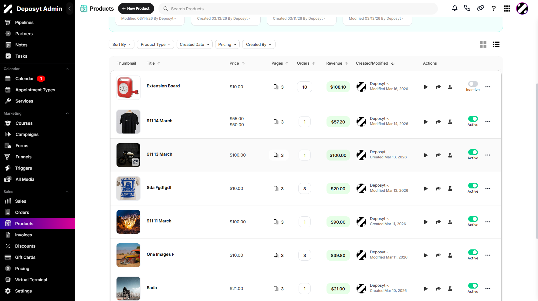 Step 3: Select a product, then toggle the switch on or off to activate or deactivate the selected product.