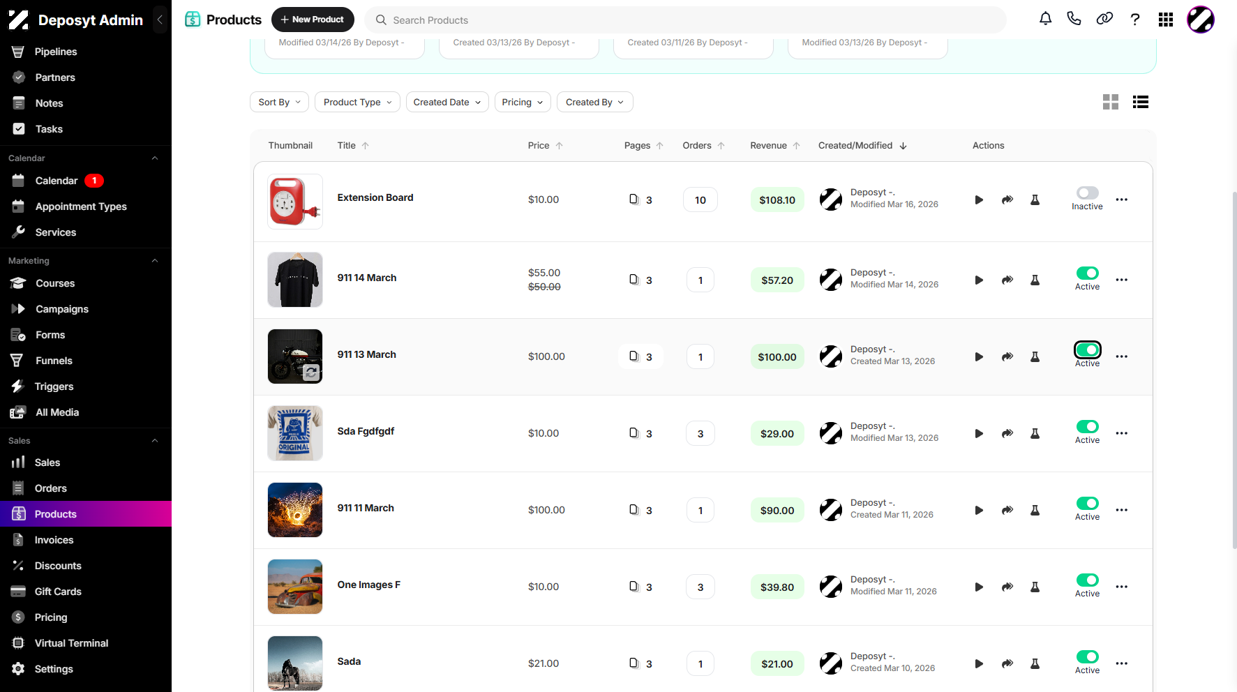 Step 3: Select a product, then toggle the switch on or off to activate or deactivate the selected product.