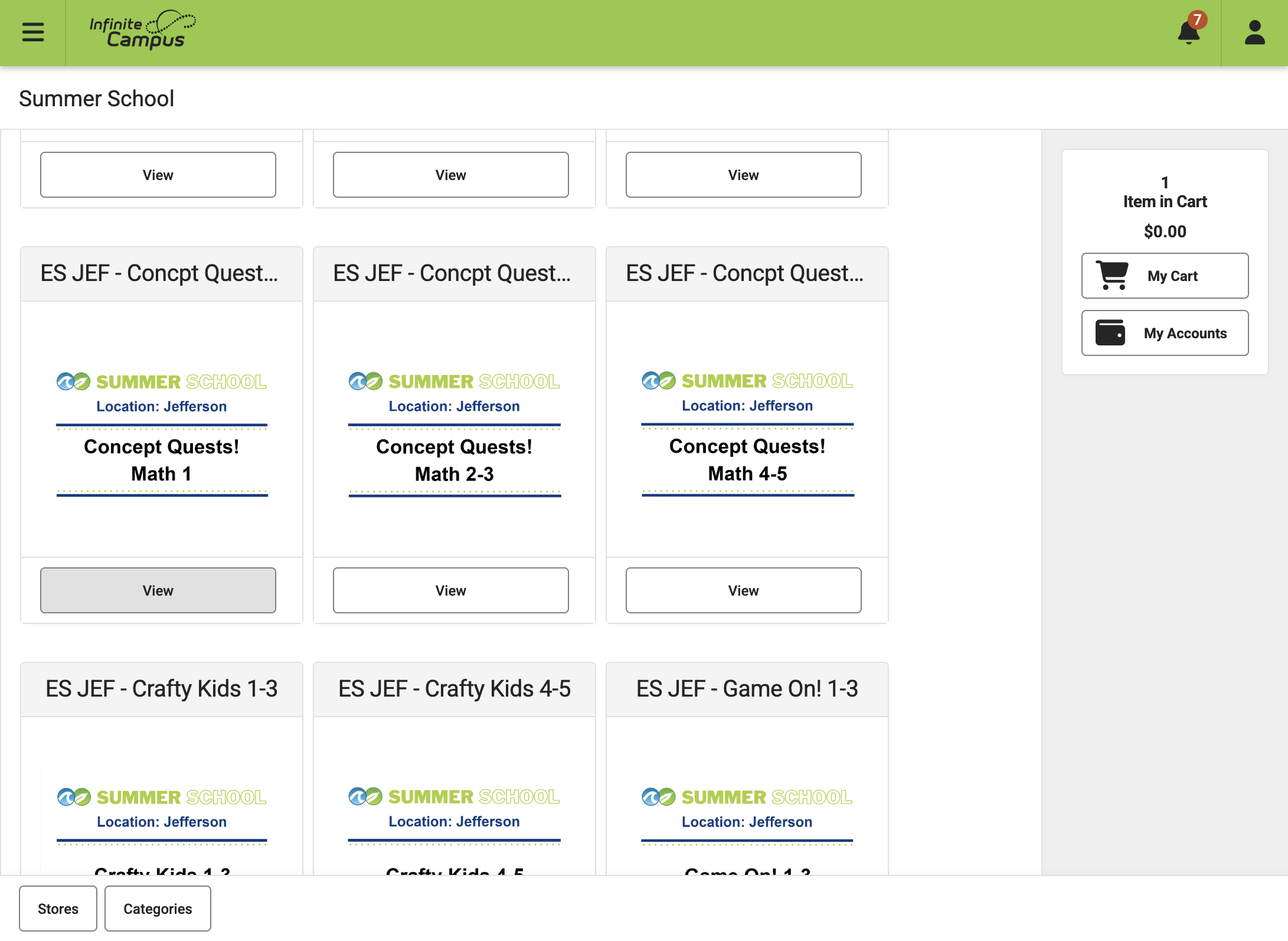 Click on View of the course you are signing up for