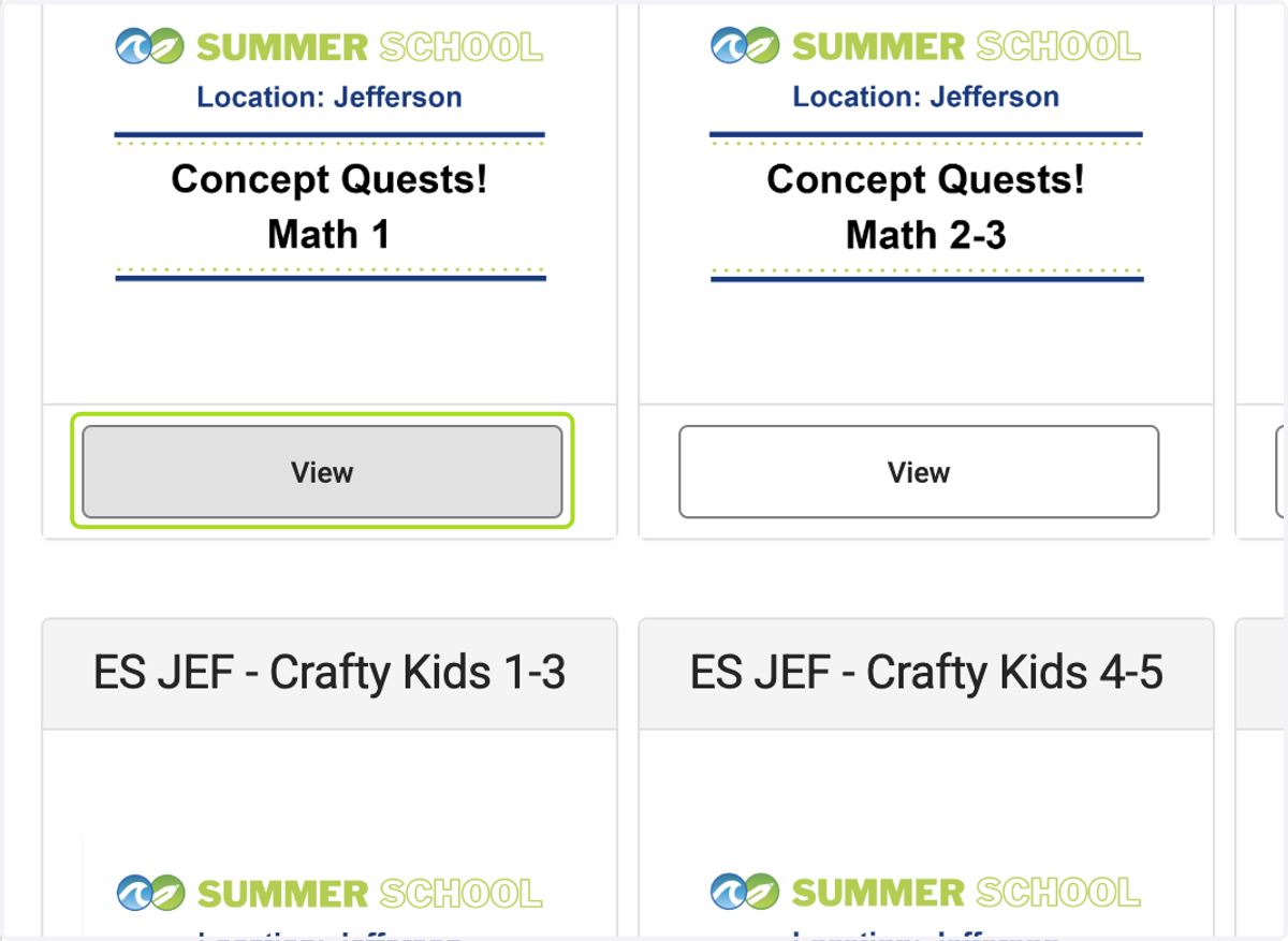 Click on View of the course you are signing up for