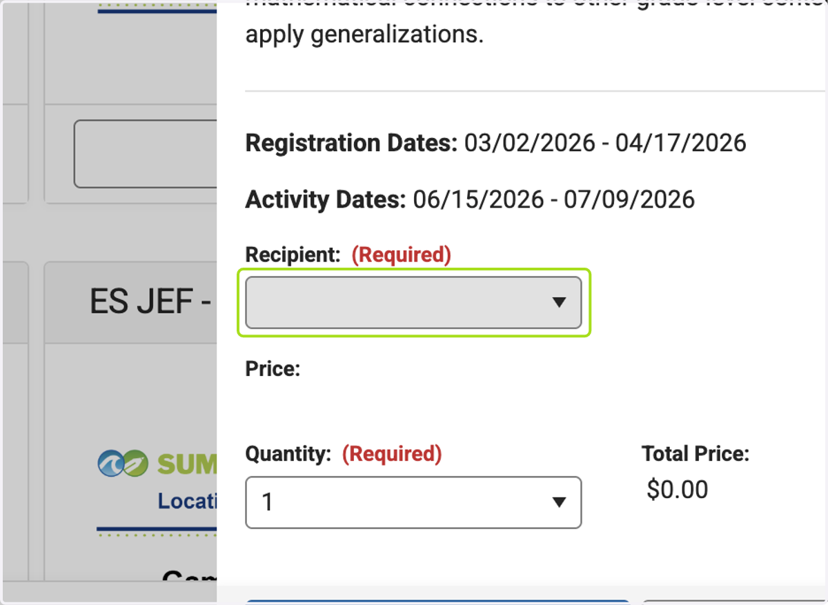 Click on Recipient: (Required) - Note: only recipients (students) who are eligible for the class will be displayed