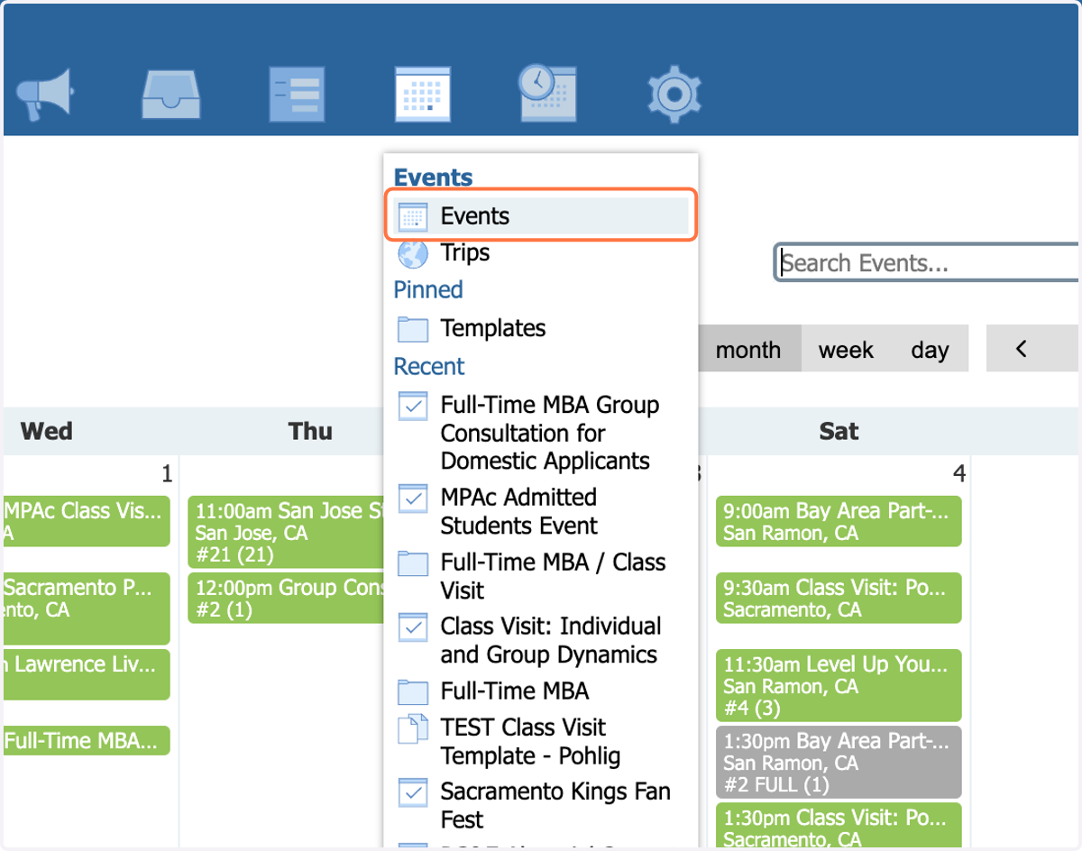 Click on Events