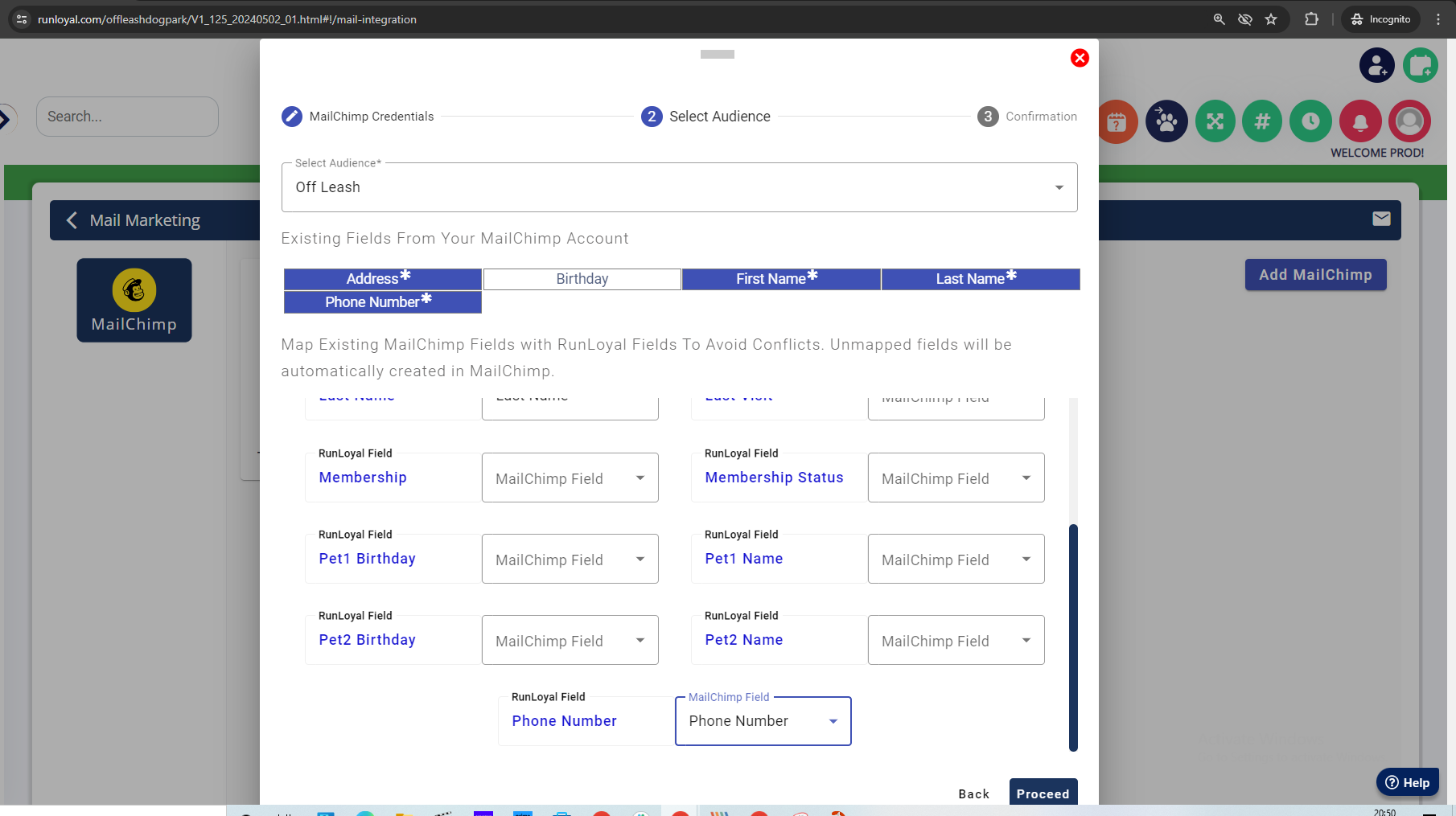 Proceed: Confirm the field mappings and click "Proceed" to advance.