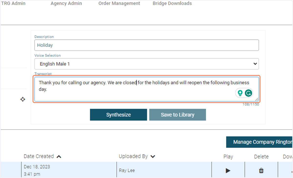 Type your message that you would like to be converted to audio.