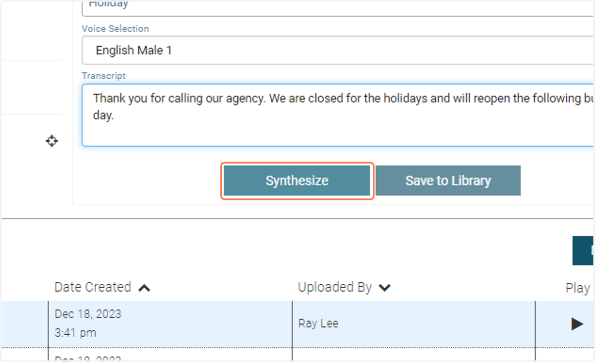 Click on Synthesize