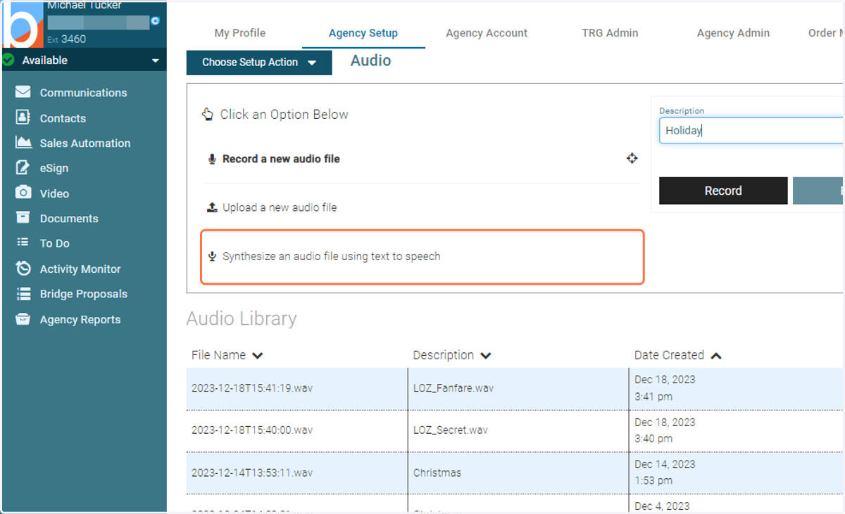 Click on Synthesize an audio file using text to speech