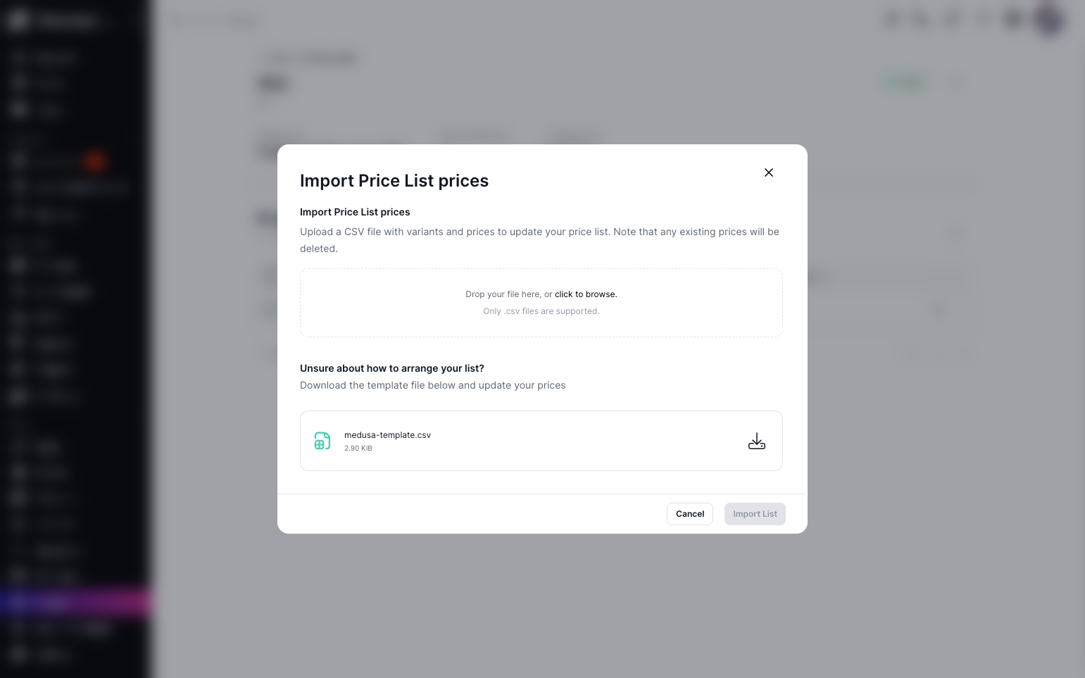 Step 6: A pop-up will appear where you can drag and drop your CSV file.
