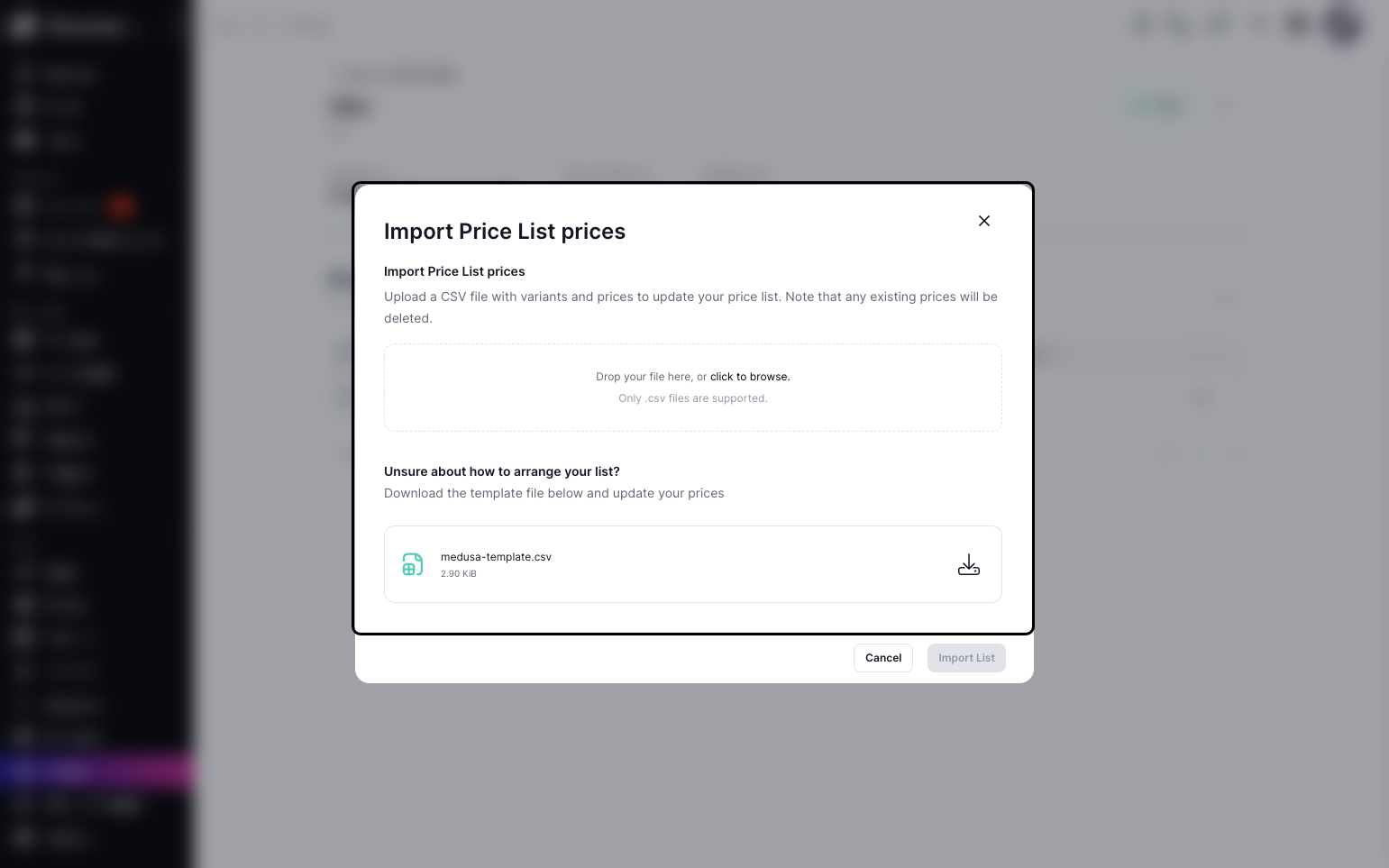Step 6: A pop-up will appear where you can drag and drop your CSV file.