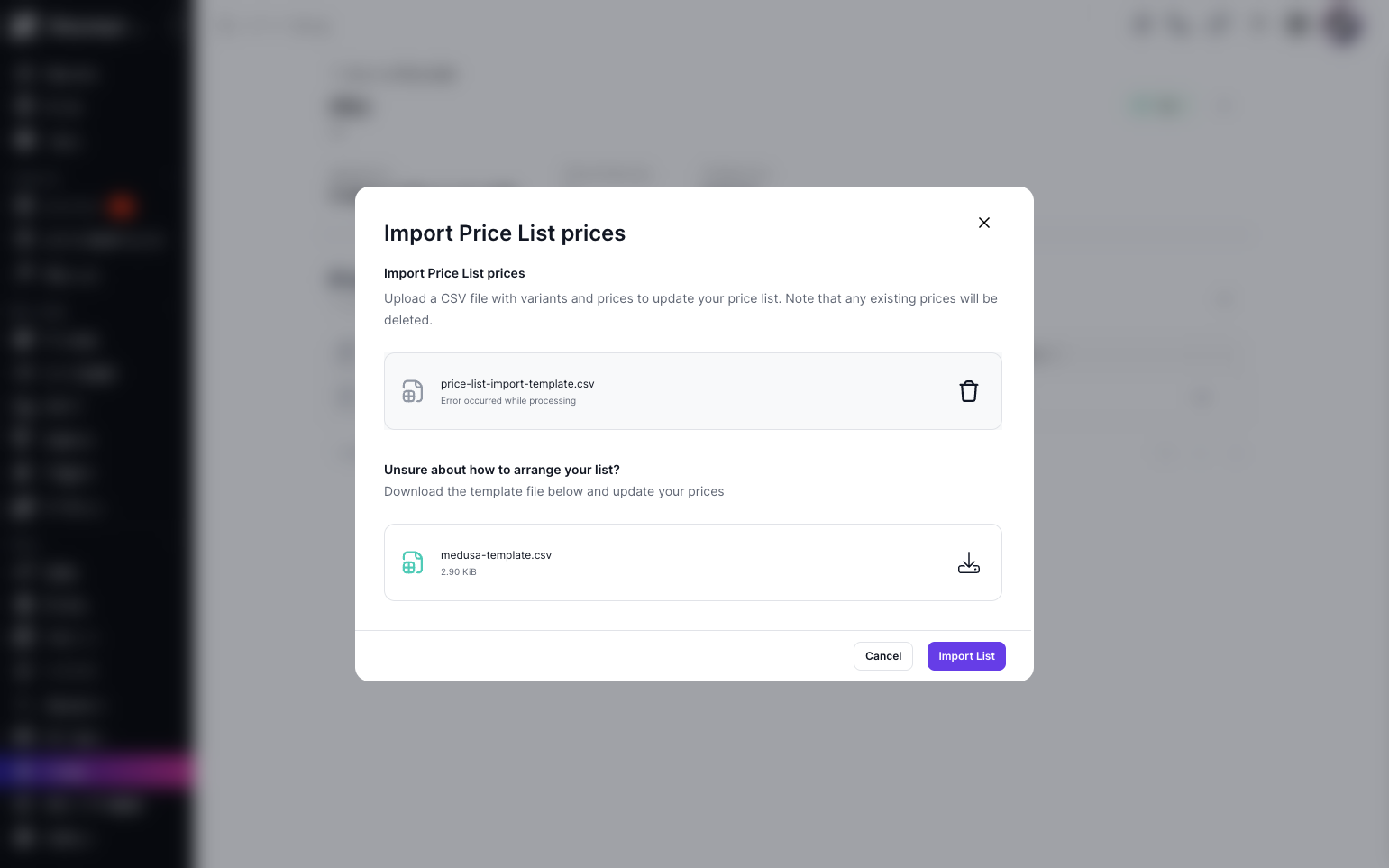 Step 7: Once you’ve uploaded the CSV file, click the Import List button to import your price list.