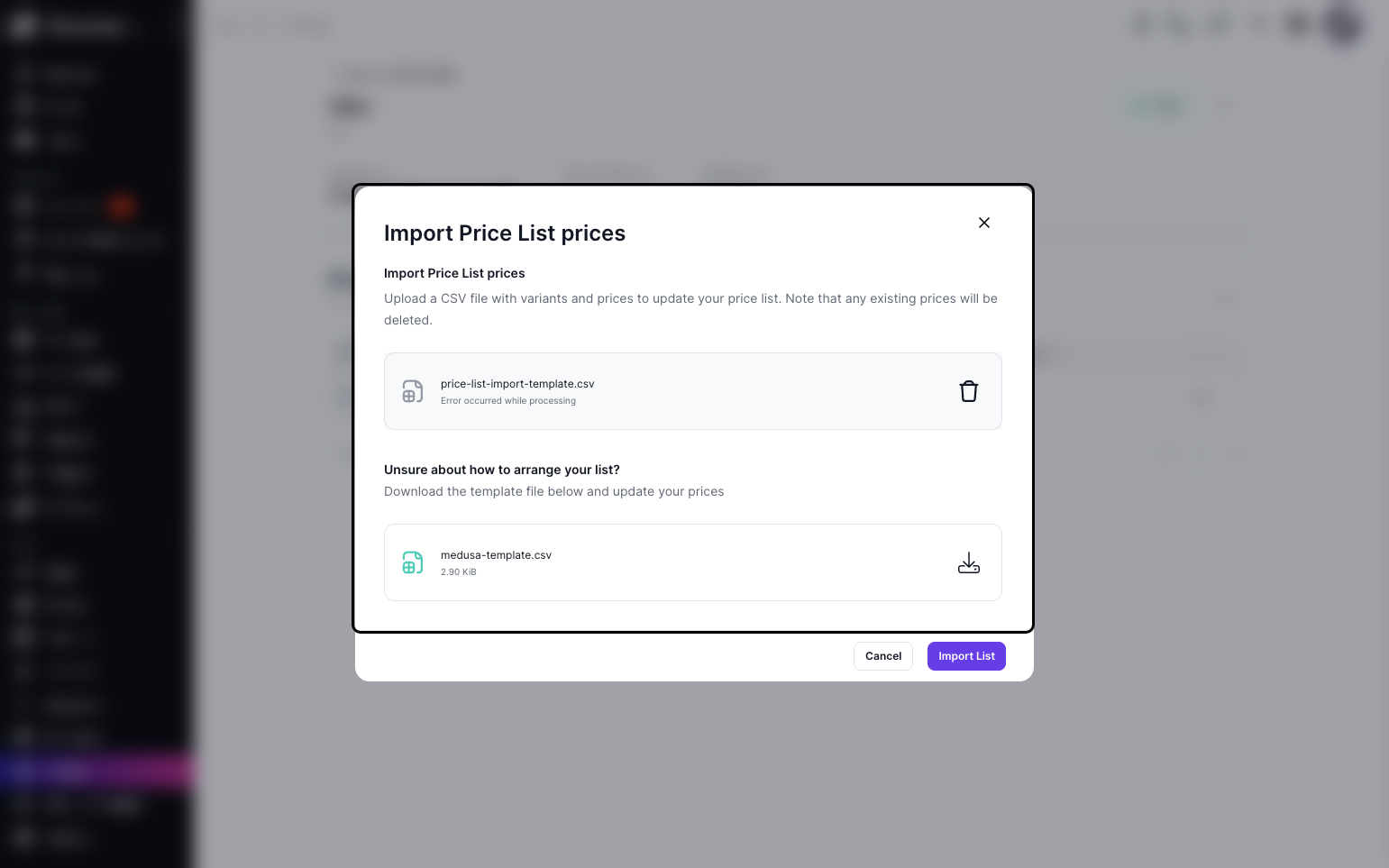 Step 7: Once you’ve uploaded the CSV file, click the Import List button to import your price list.