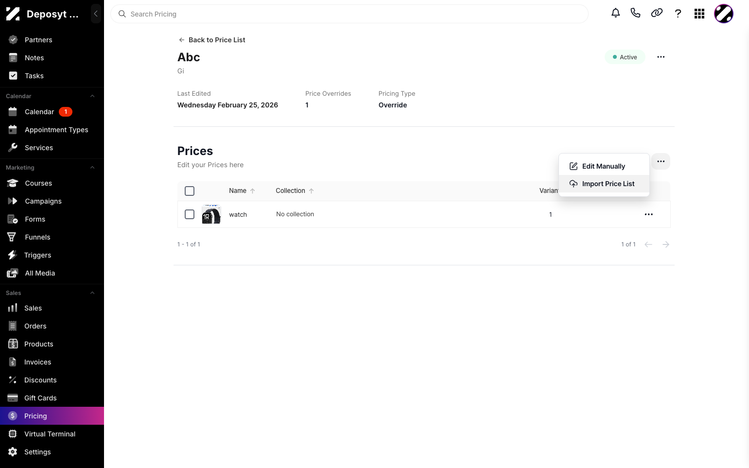 Step 5: Click the Import Price List button.