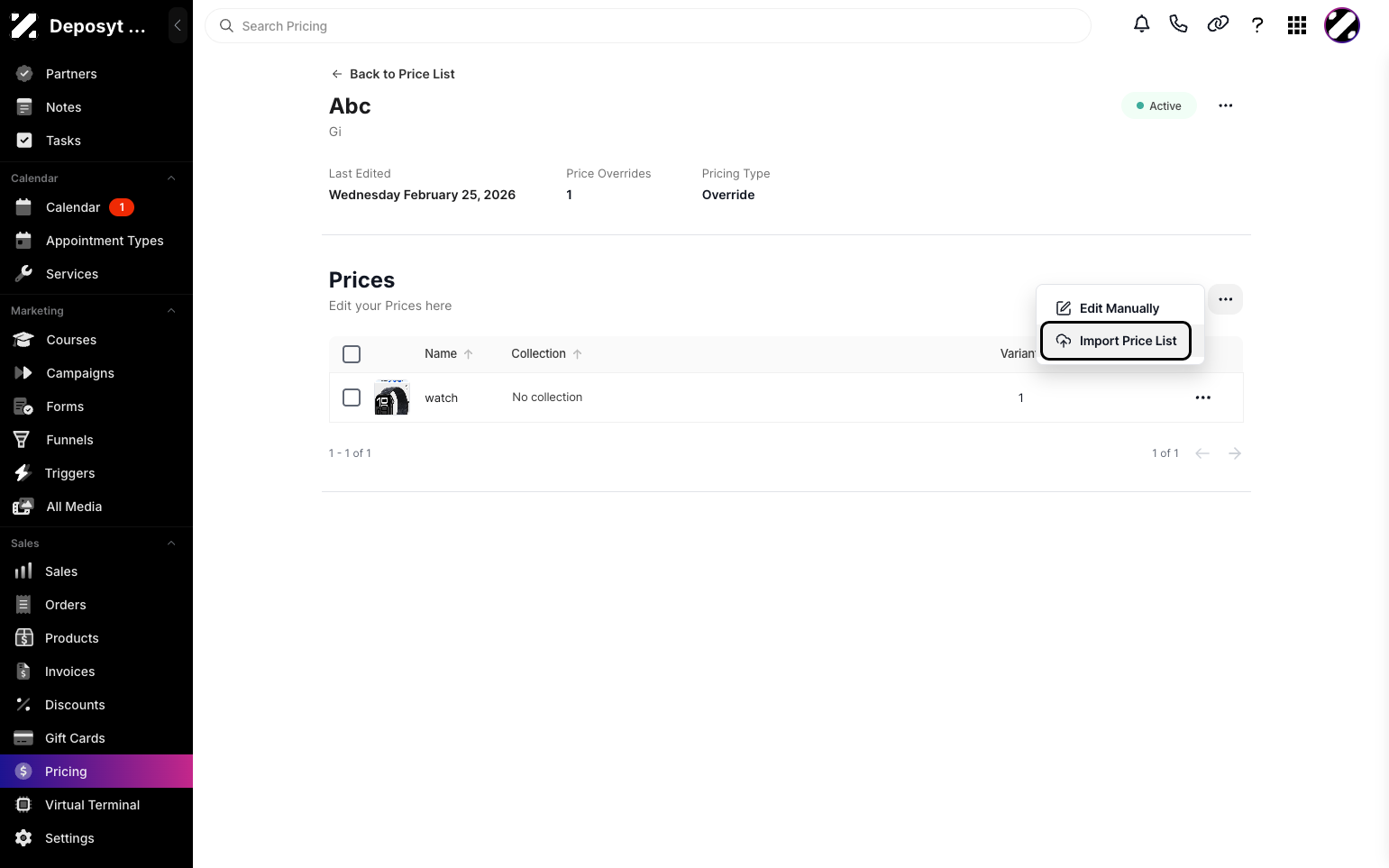 Step 5: Click the Import Price List button.