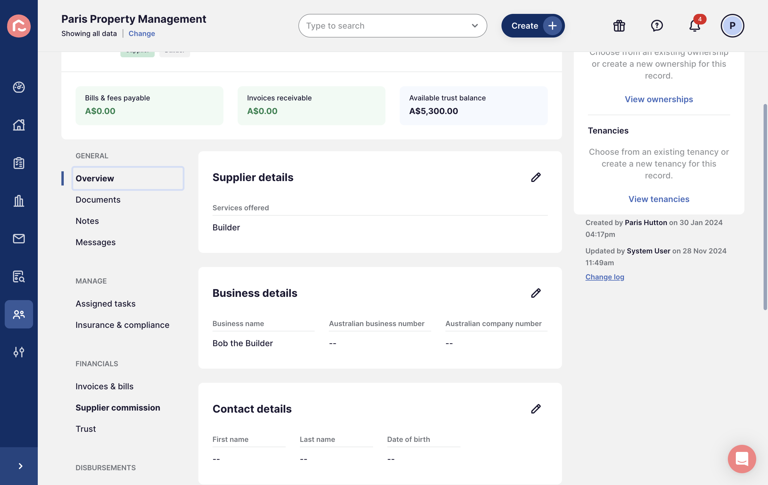 From within the suppliers contact record, click on Supplier commission