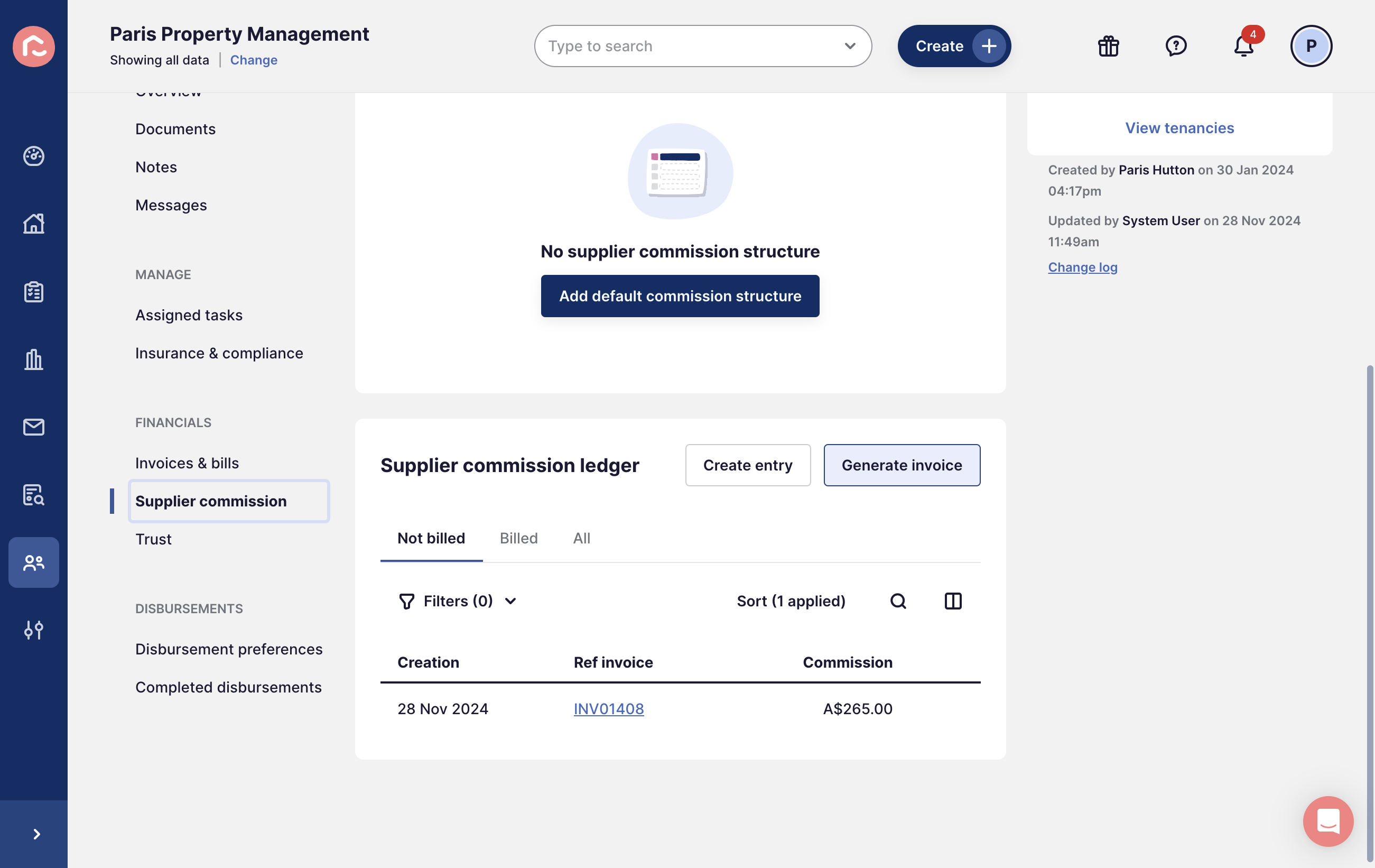 To consolidate commissions and generate your ivoice, select Generate invoice