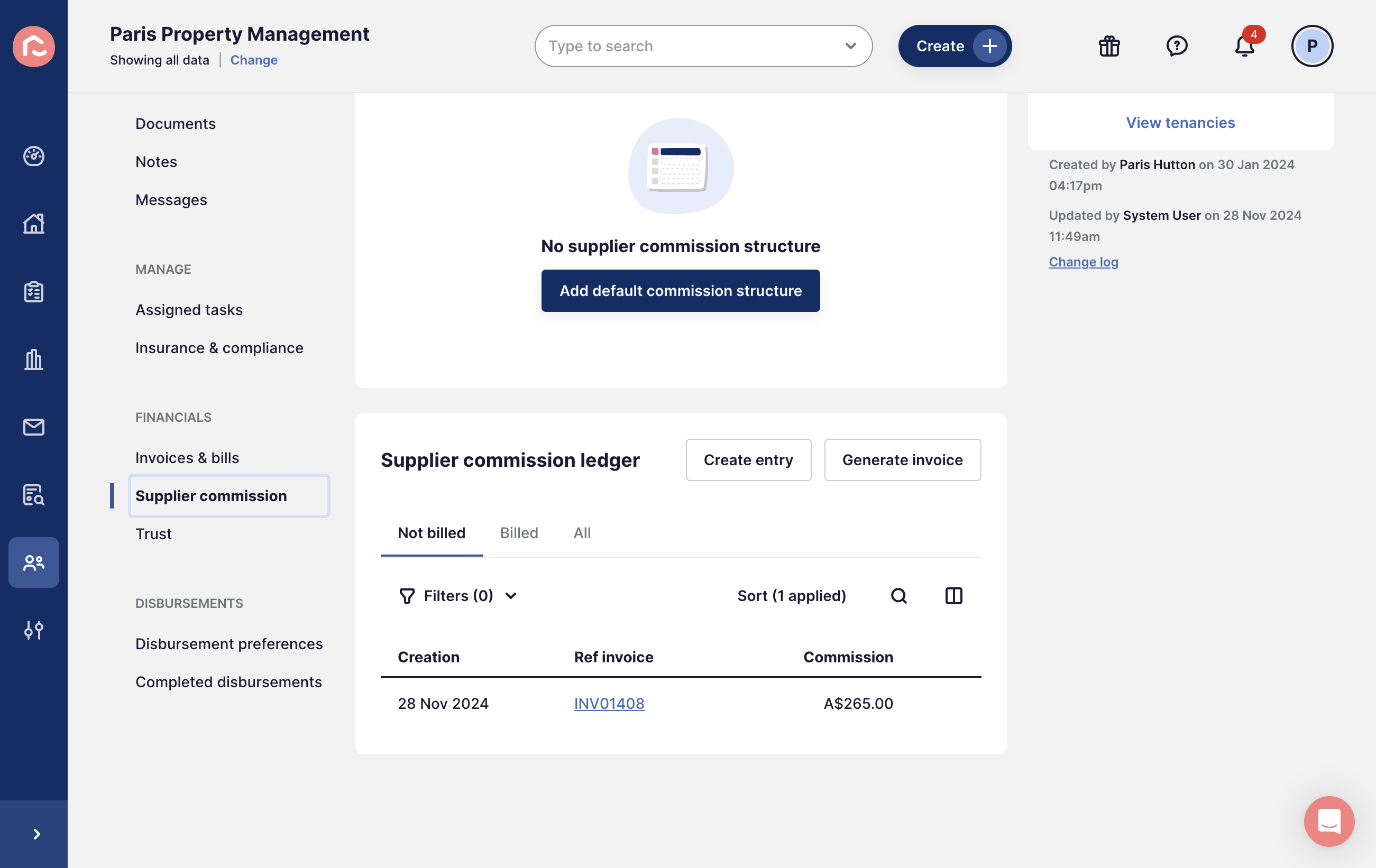 Their commission ledger will show all commissions that are available to be billed