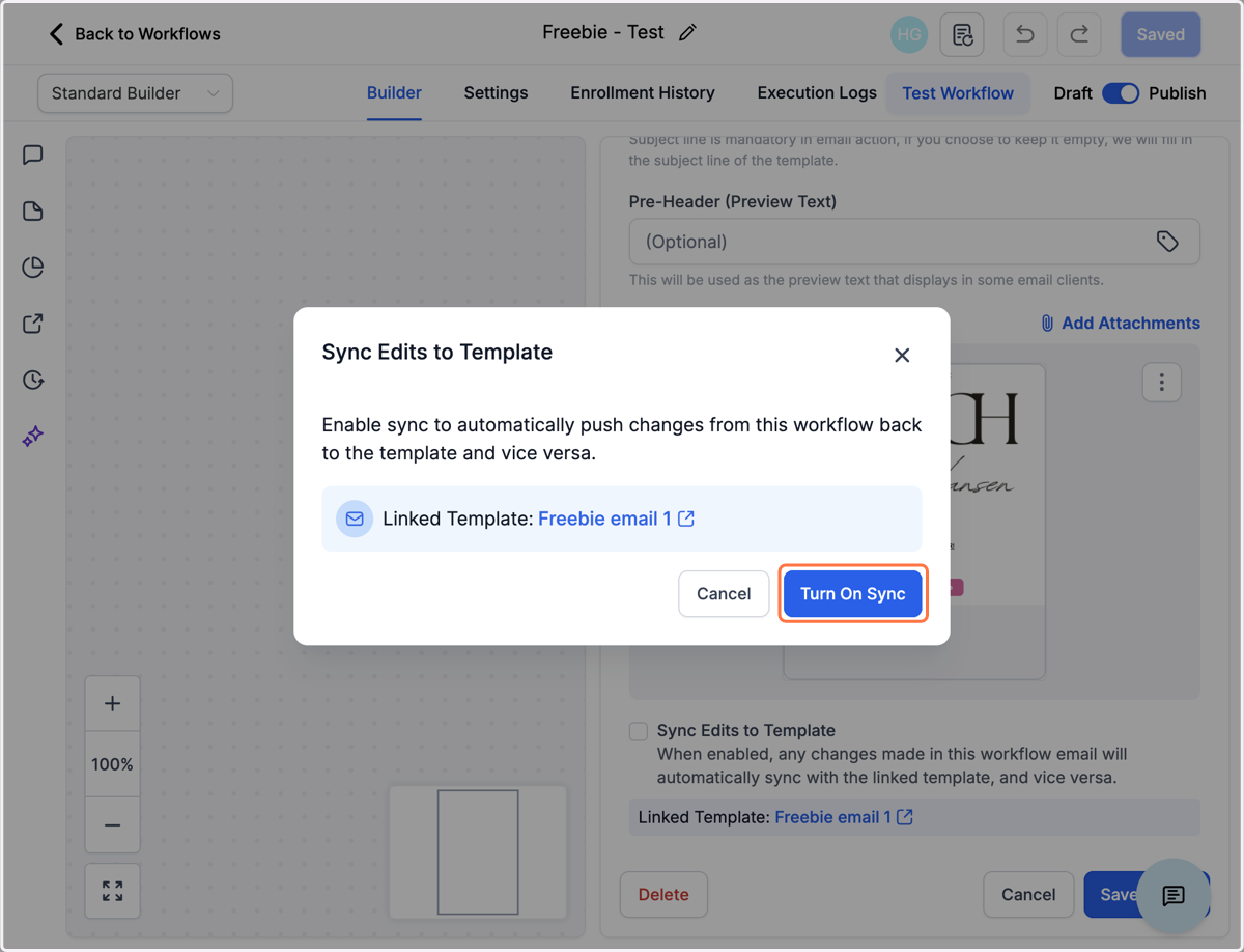 Klik på "Turn On Sync"