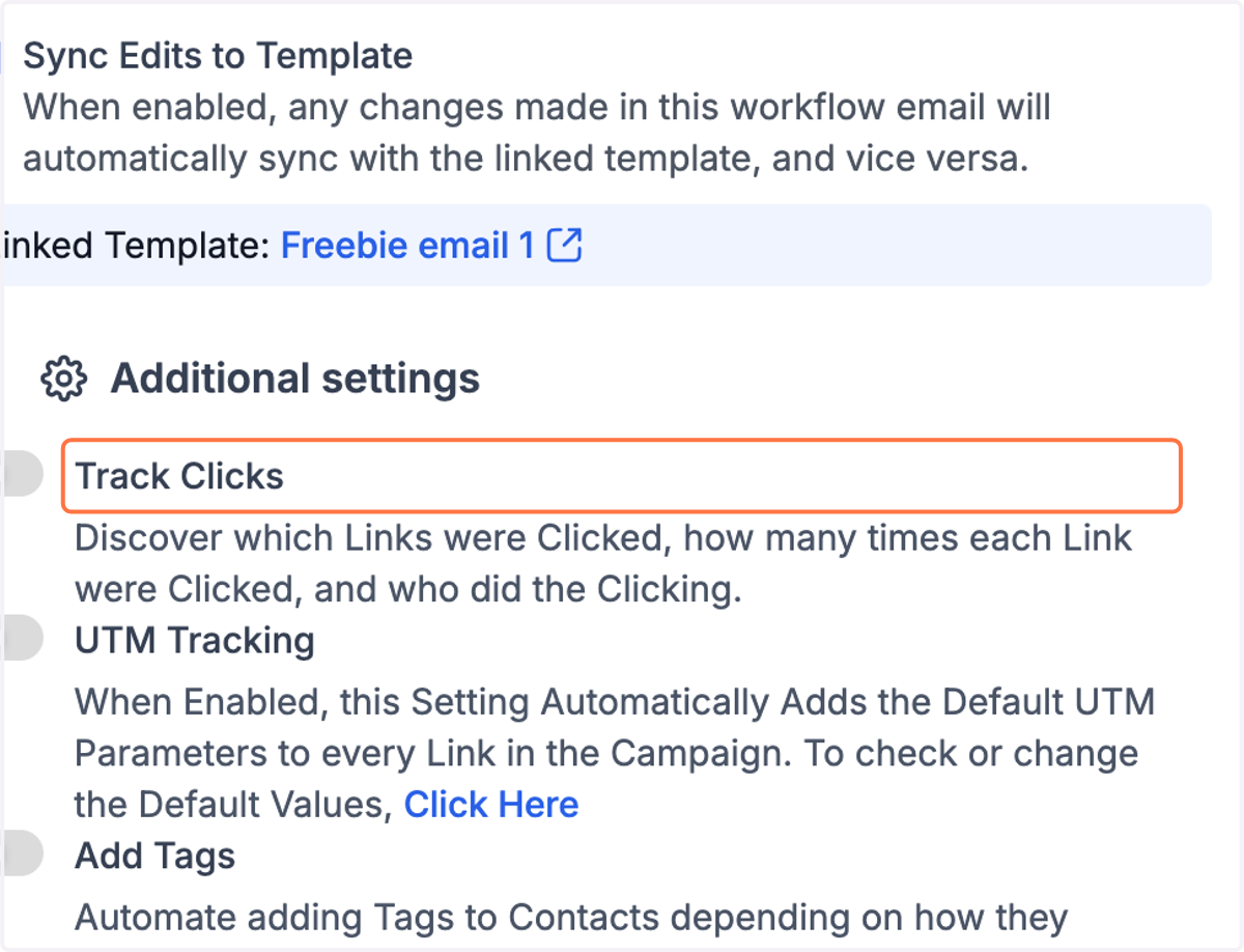 Klik på "Track Clicks" for at få mere detaljeret statistik på din email