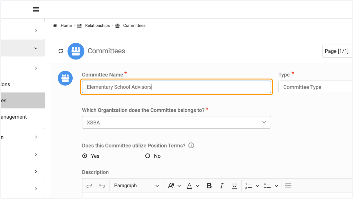 Type the name of your new committee