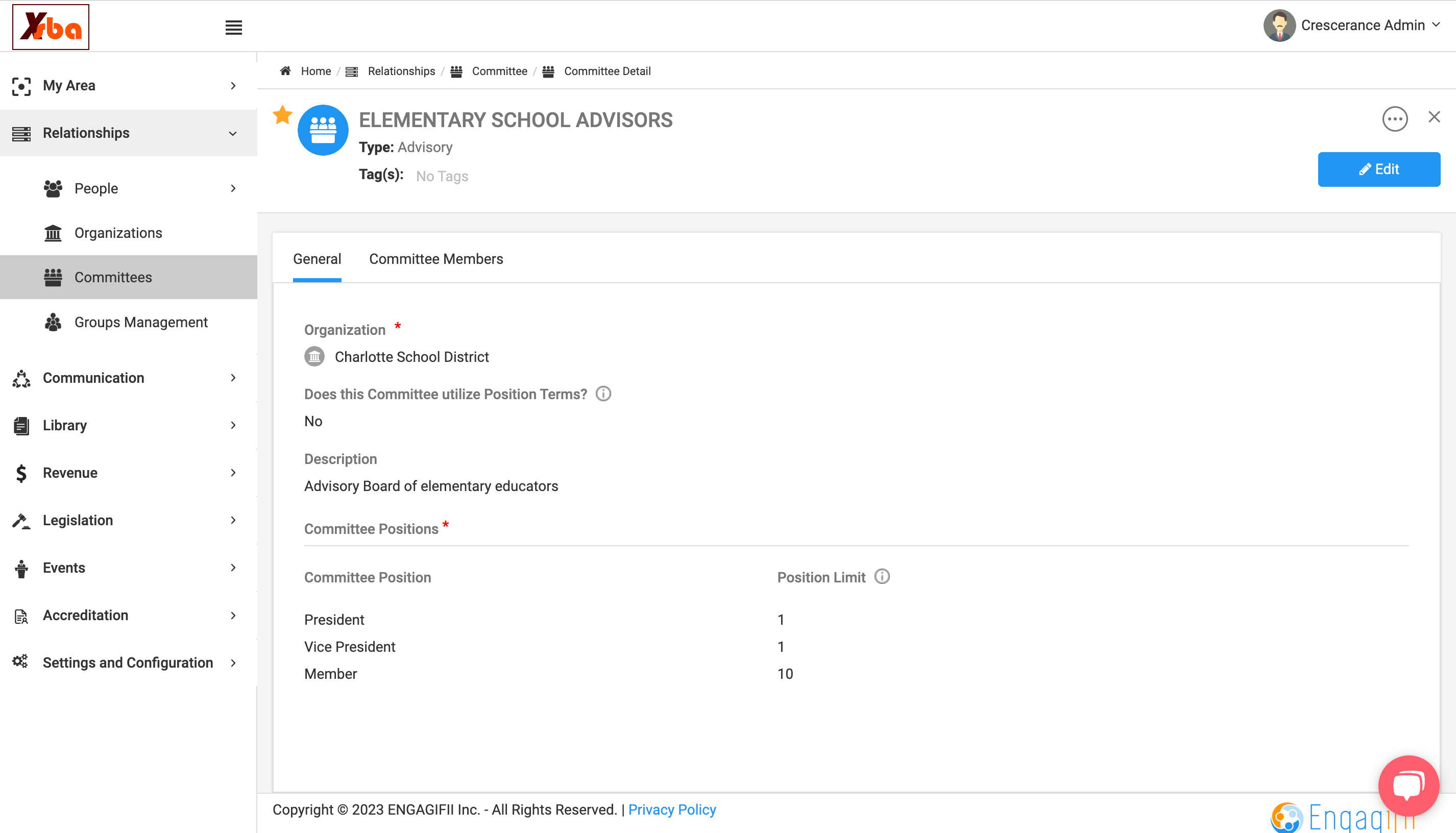 Click on Edit to remove Committee Members