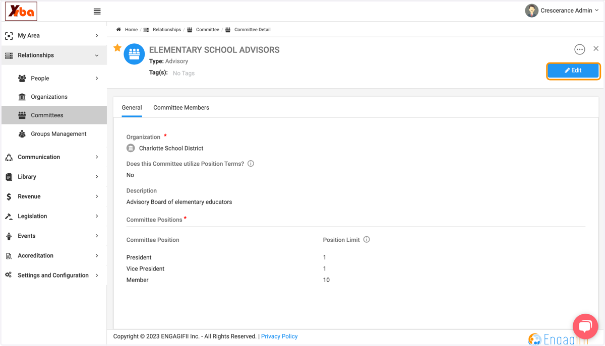 Click on Edit to remove Committee Members