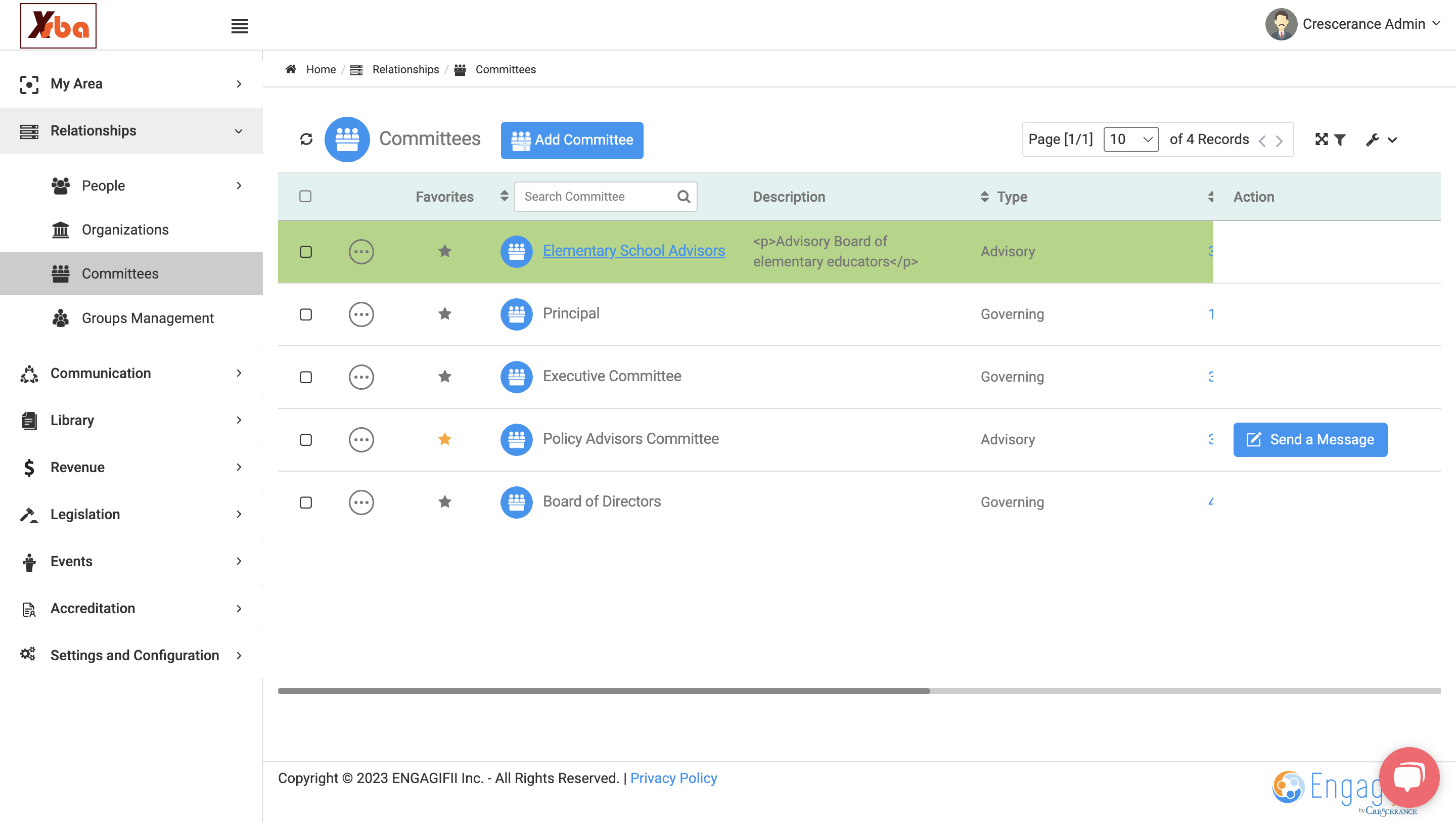 Click on Elementary School Advisors to view Committee details