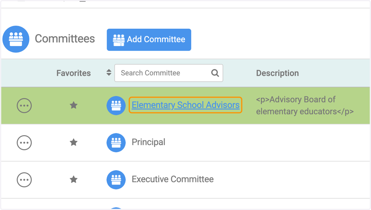 Click on Elementary School Advisors to view Committee details
