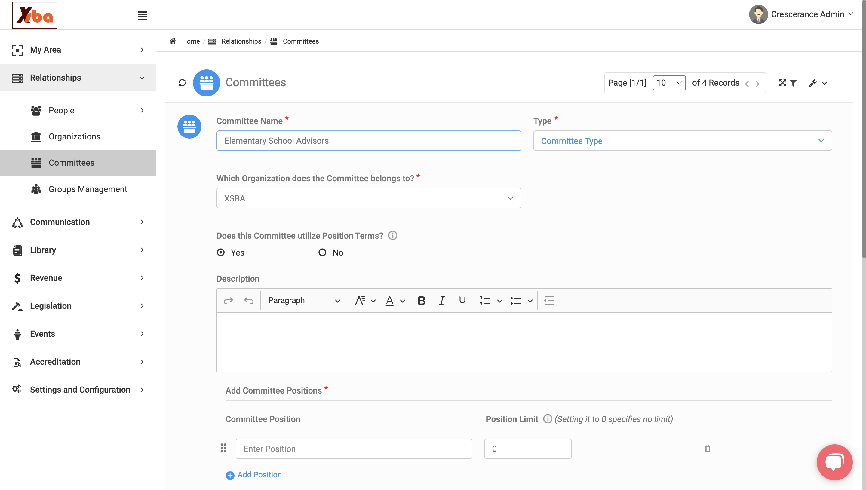 Click on Committee Type to select type of committee