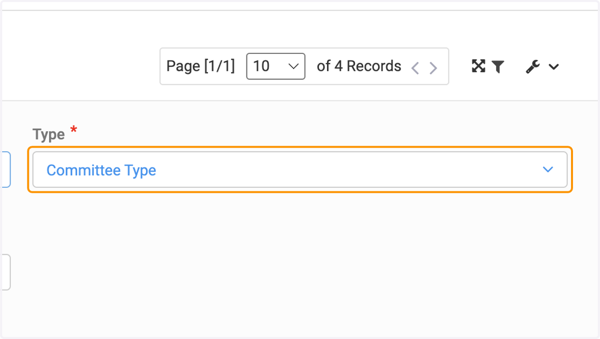 Click on Committee Type to select type of committee