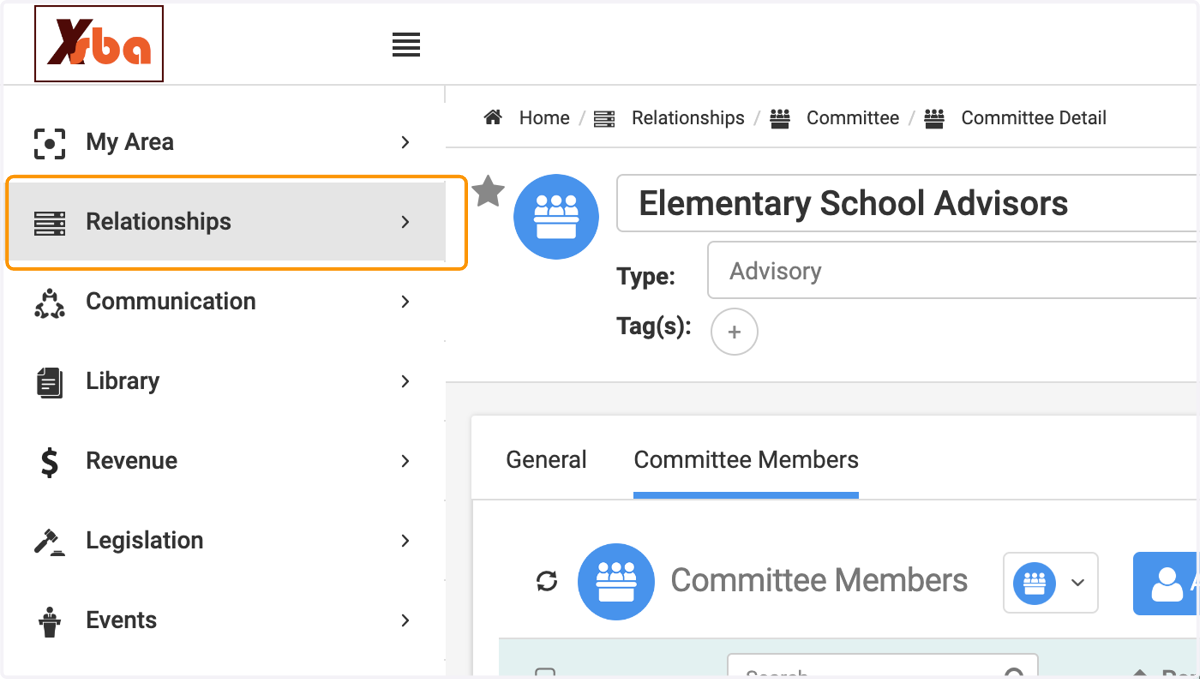 To view and engage with committee members, click on Relationships