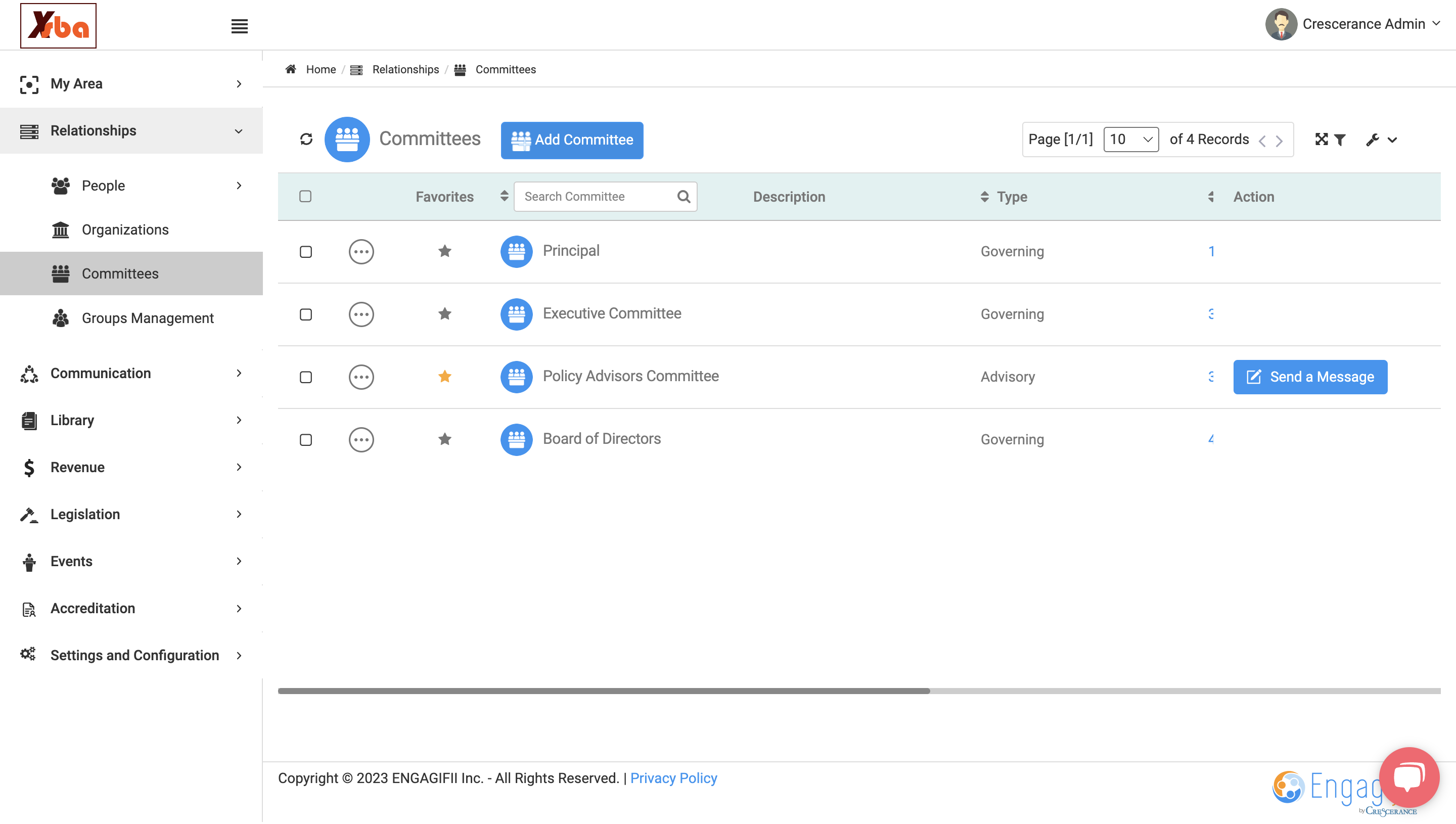 Click on Add Committee to add a new committee