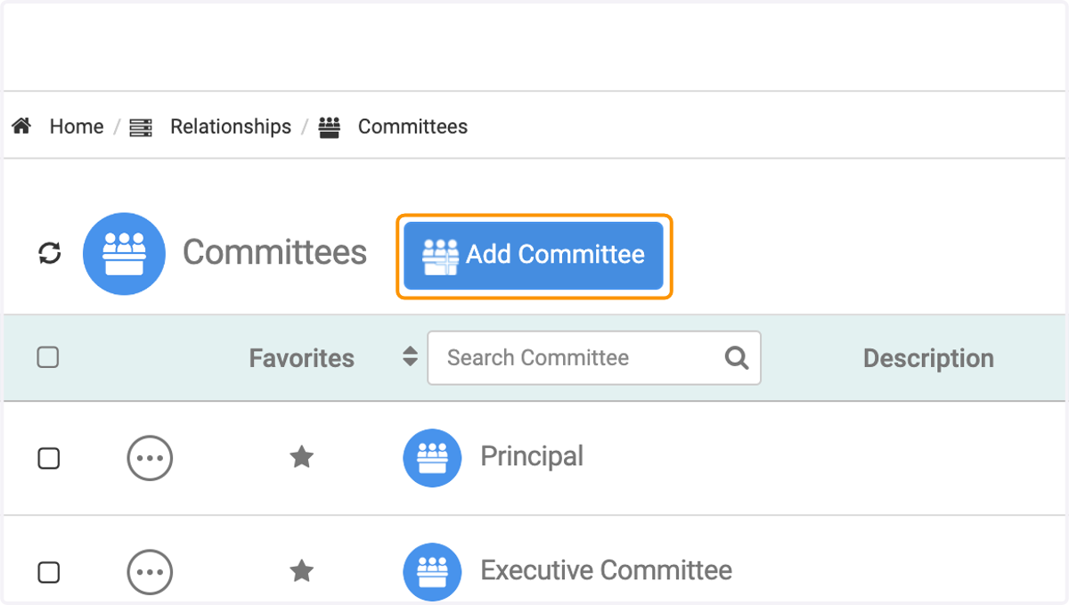 Click on Add Committee to add a new committee