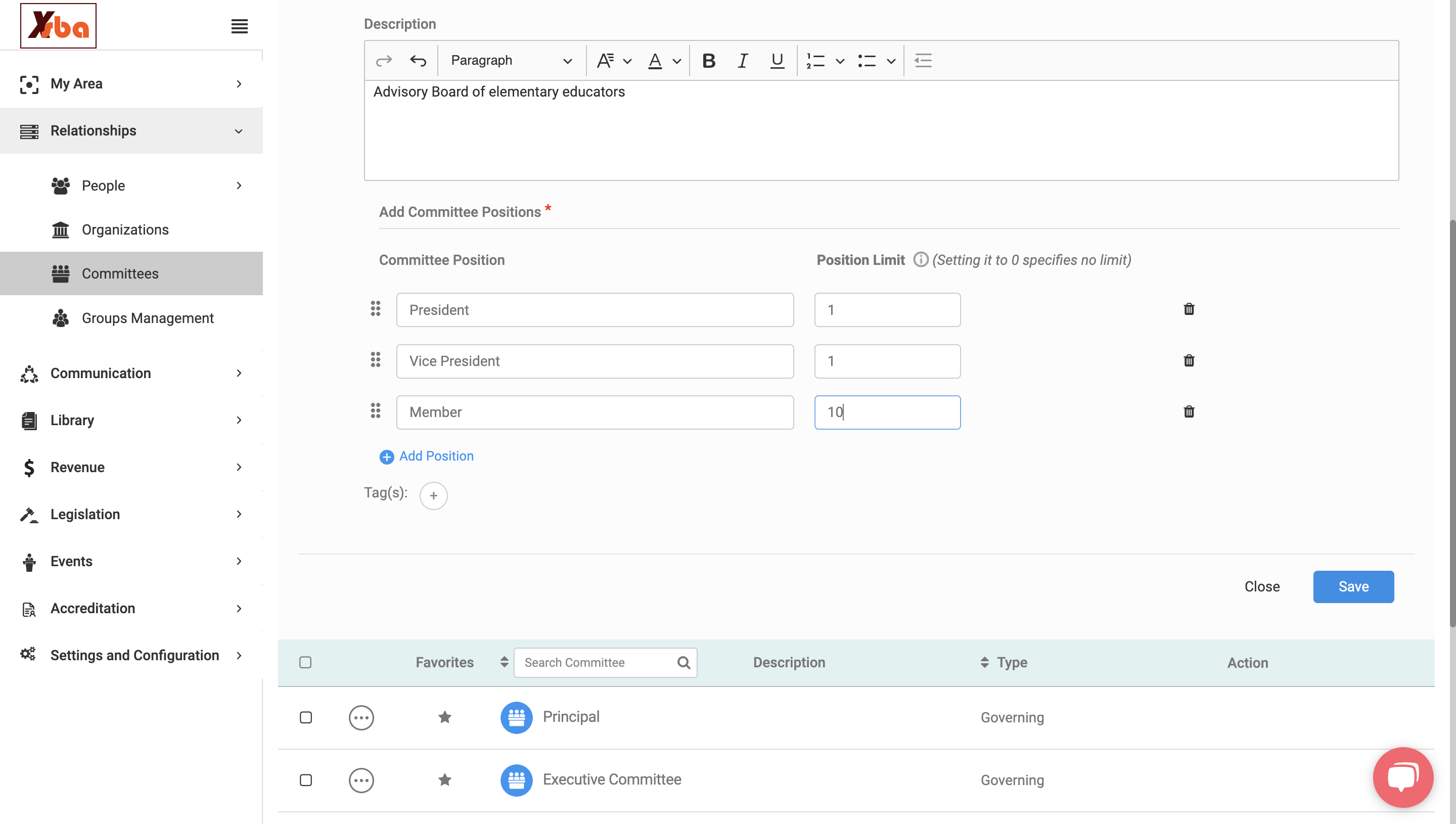 Click on Save when all positions and limits have been added