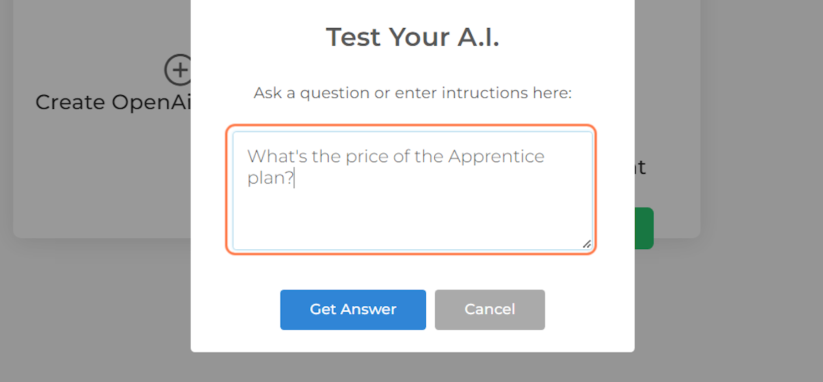 Example test question: "What's the price of the Apprentice plan?"