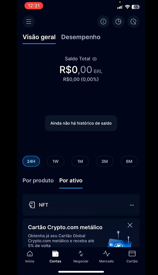 Tire um print ou foto da tela, mostrando o total da conta e o valor de cada ativo