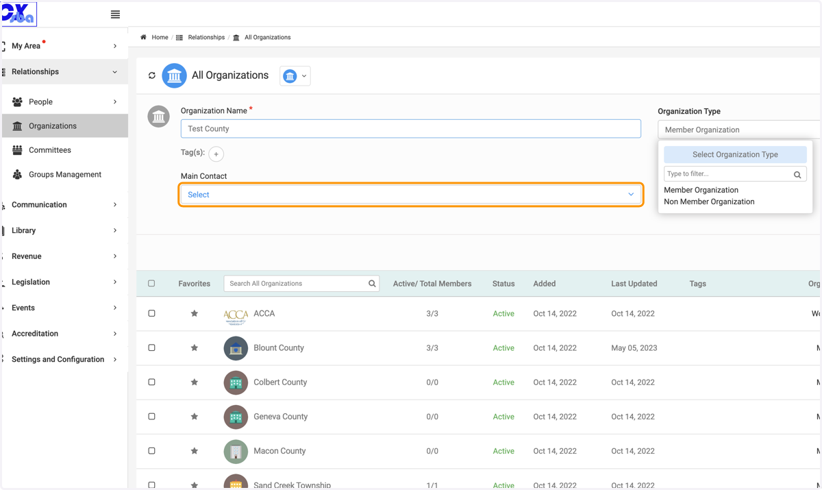 Click on Main Contact to identify specific point person