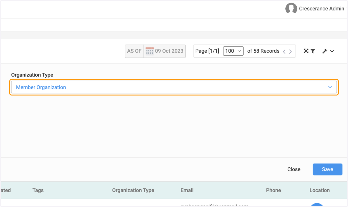 The Type is determined when you initially add the organization