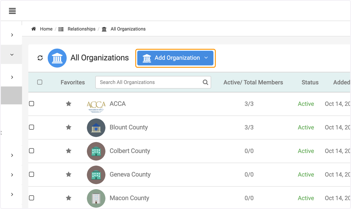 Click on Add Organization