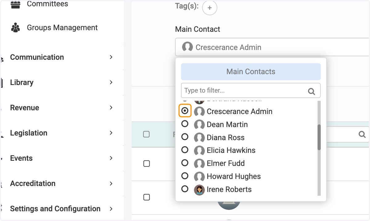 Select the name from the contact list