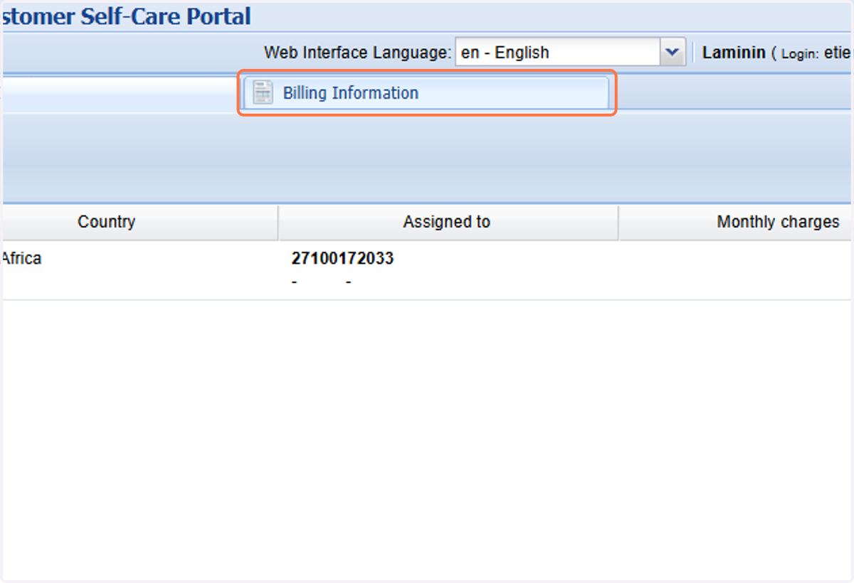 The "Billing Information" tab is used to view your monthly call reports (CDRs)