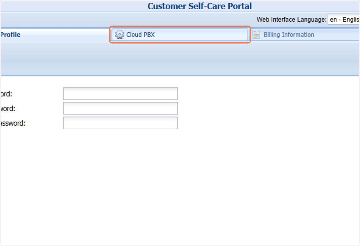 The "Cloud PBX" tab is used to view your DIDs (the numbers allocated to your account) and other PortaOne Cloud PBX features