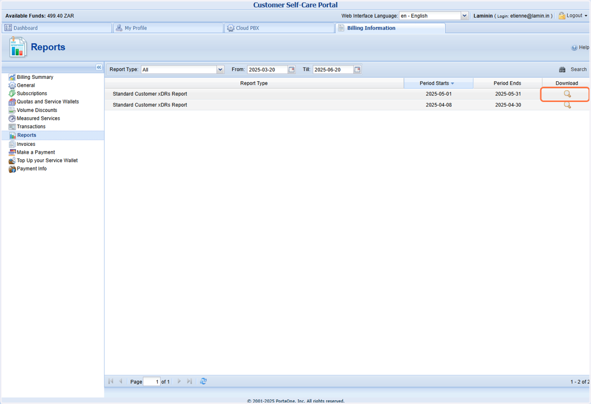 From here you can download CDR reports for each month